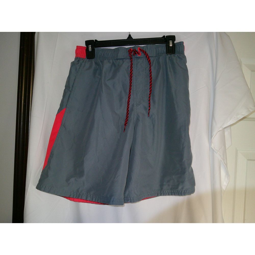 Nike Men's Quick-Dry Athletic Shorts Gray &‎ Orange Drawstring Swimming Trunks M